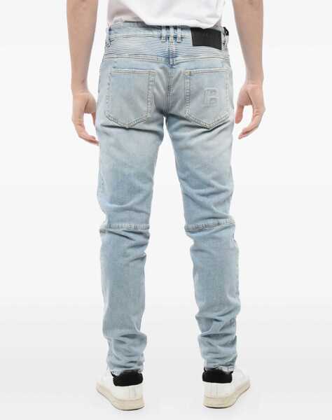 Blugi drepti Balmain Light Wash Tapered Fit Biker Denims 16Cm Light Blue Barbati (BM 16596123) 3