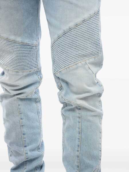 Blugi drepti Balmain Light Wash Tapered Fit Biker Denims 16Cm Light Blue Barbati (BM 16596123) 4