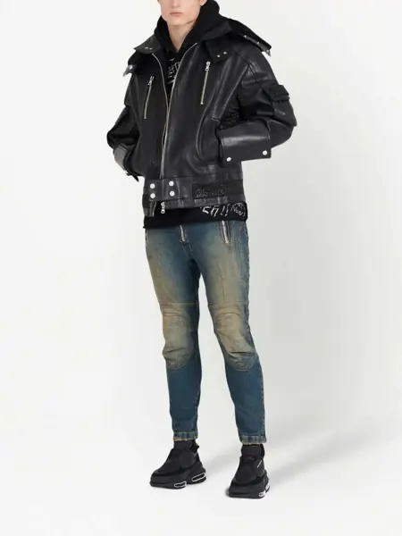 Blugi drepti Balmain Vintage Washed Biker Denims With Elastic Waistband 15Cm Blue Barbati (BM 16596147) 2