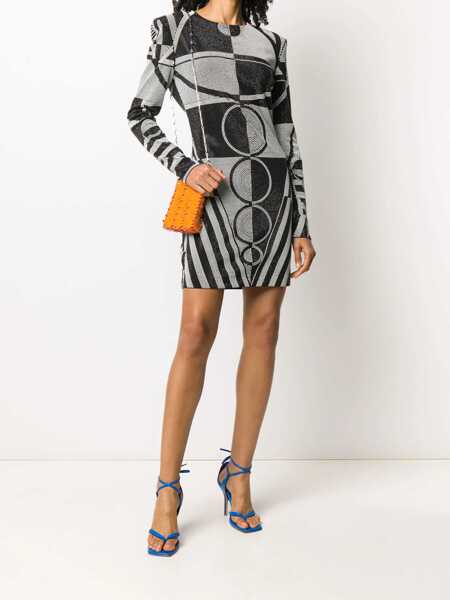 Rochii scurte Balmain Geometric Patterned Rhinestoned Sheath Dress Black & White Femei (BM 16596150) 2