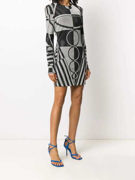 Rochii scurte Balmain Geometric Patterned Rhinestoned Sheath Dress Black & White Femei (BM 16596150) 3
