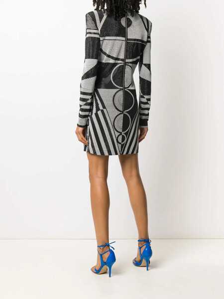 Rochii scurte Balmain Geometric Patterned Rhinestoned Sheath Dress Black & White Femei (BM 16596150) 4