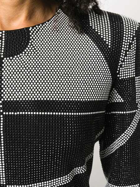 Rochii scurte Balmain Geometric Patterned Rhinestoned Sheath Dress Black & White Femei (BM 16596150) 5