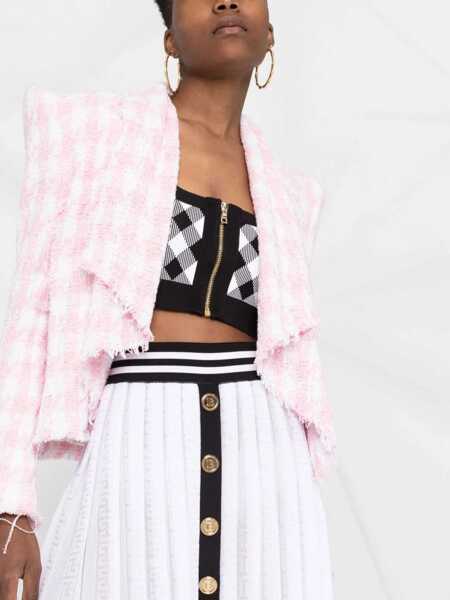 Sacouri Balmain Fringed Tweed Blazer Pink Femei (BM 16596156) 5