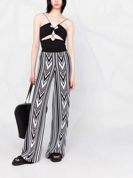 Pantaloni casual Balmain Wide-Fit Pants With Geometric Pattern Black & White Femei (BM 16596162) 2