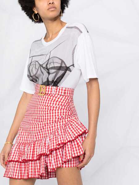 Fuste scurte Balmain Ruched Checkered Skirt Red Femei (BM 16596171) 3