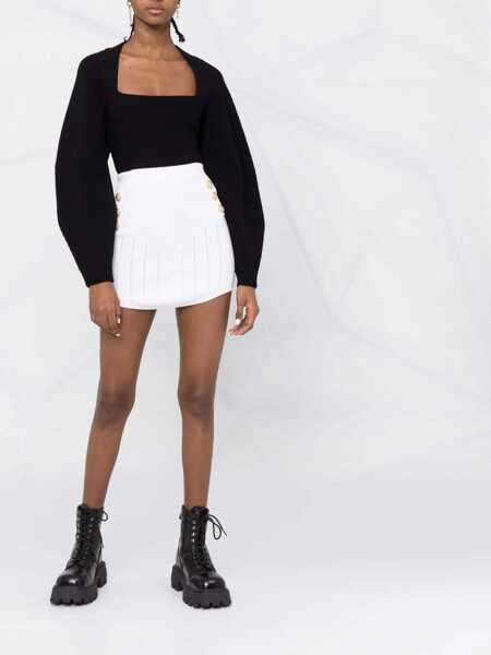 Fuste scurte Balmain Knitted Miniskirt With Logoed Buttons White Femei (BM 16596186) 2
