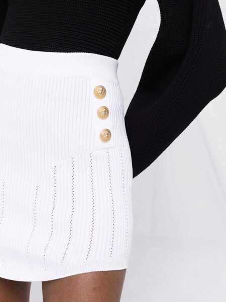 Fuste scurte Balmain Knitted Miniskirt With Logoed Buttons White Femei (BM 16596186) 3