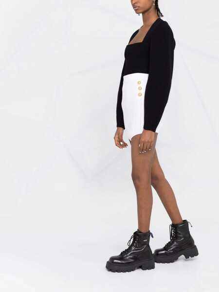 Fuste scurte Balmain Knitted Miniskirt With Logoed Buttons White Femei (BM 16596186) 4
