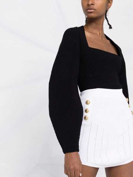 Fuste scurte Balmain Knitted Miniskirt With Logoed Buttons White Femei (BM 16596186) 5