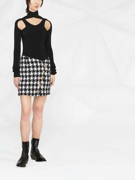 Fuste scurte Balmain Houndstooth Patterned Tweed Miniskirt Black & White Femei (BM 16596189) 2