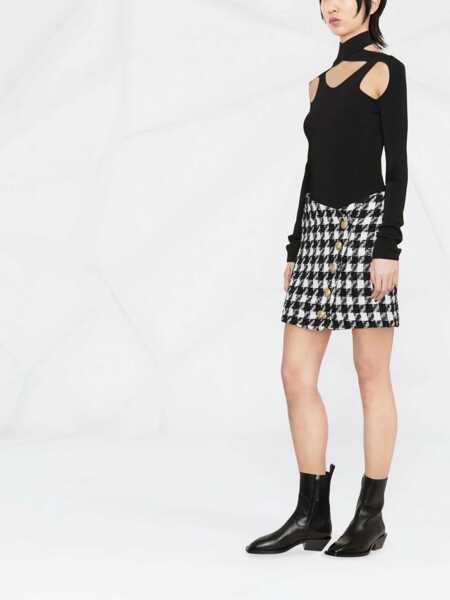 Fuste scurte Balmain Houndstooth Patterned Tweed Miniskirt Black & White Femei (BM 16596189) 3