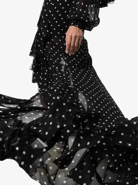 Rochii elegante Balmain Fringed Dotted Off-The-Shoulder Long Dress Black Femei (BM 16596387) 5