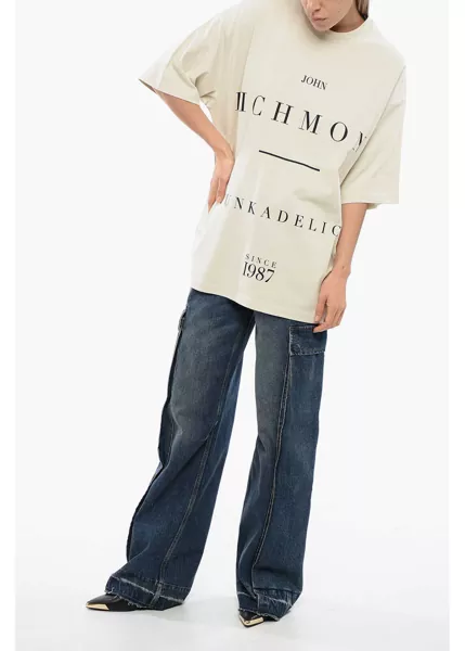 Tricouri John Richmond Pelac Oversized T-Shirt With Contrasting Print Beige Barbati (BM 16597110) 4