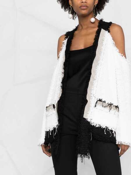 Sacouri Balmain Tweed Cold-Shoulder Blazer With Contrasting Hems Black & White Femei (BM 16597152) 5