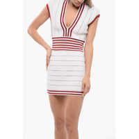 Rochii Balmain Dama - Rochii scurte Balmain V Neck Knitted Minidress With See Through Details White Femei (BM 16597155) - B-mall.ro