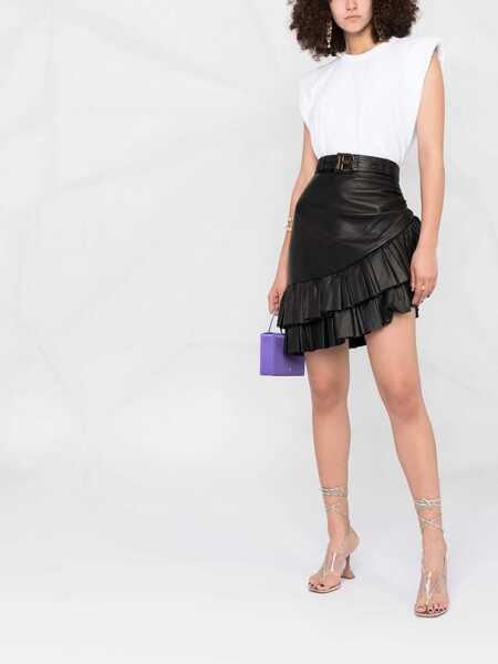 Fuste casual Balmain Asymmetric Leather Miniskirt With Logoed Belt Black Femei (BM 16597176) 2