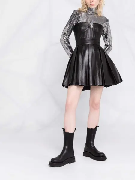 Rochii de zi Balmain Leather Bustier Dress With Pleated Skirt Black Femei (BM 16597395) 2