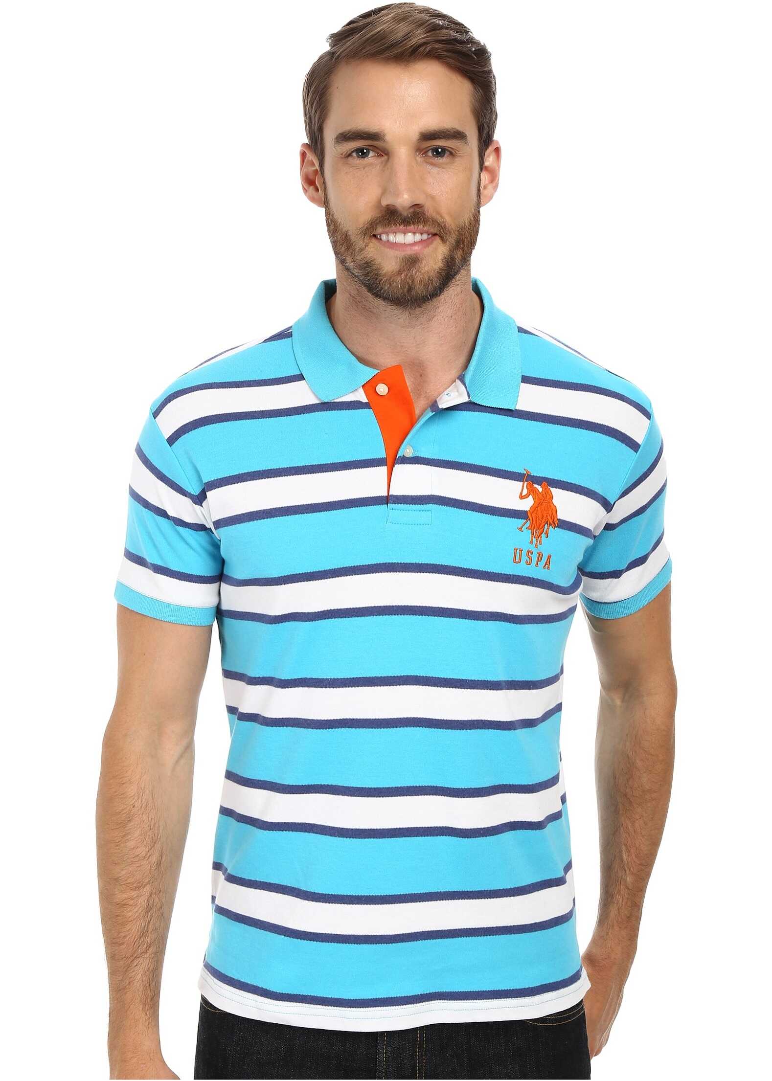 Tricou U.S. POLO ASSN. Slim Fit Striped Interlock Polo Blue Sea