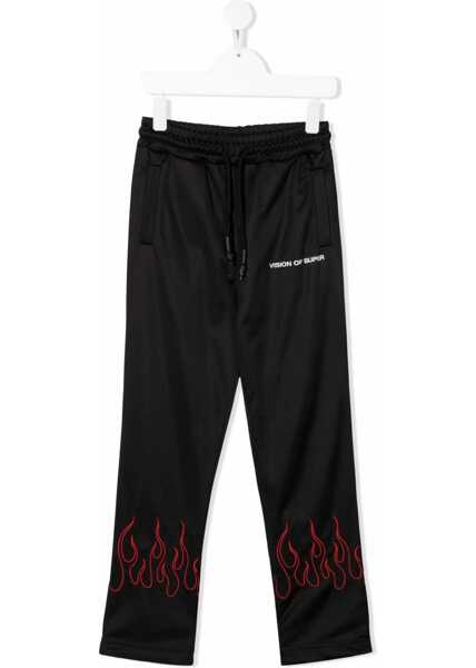 Pantaloni casual Vision of Super Black Pants With Red Embroidered Flames BLACK Baieti (BM 16613535) 1