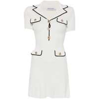 Rochii Self-Portrait White Mini Dress With Notched Collar And Contrasting Trim In Viscose Blend Stretch Woman