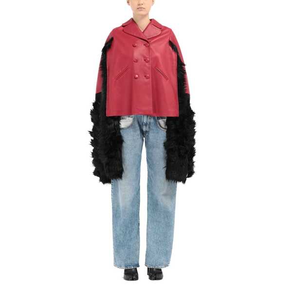 Jachete Maison Margiela Maison Margiela Faux Fur Trimmed Leather Cape Jacket Red Femei (BM 16620111) 2