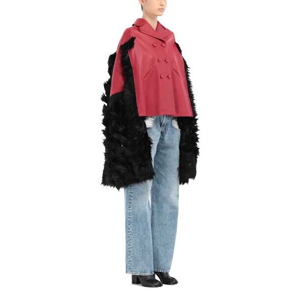 Jachete Maison Margiela Maison Margiela Faux Fur Trimmed Leather Cape Jacket Red Femei (BM 16620111) 3