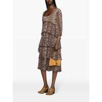 Imbracaminte Dama pagina 574 - Rochii Ganni Ganni Pleated Georgette Leopard Midi Dress Brown Femei (BM 16620123) - B-mall.ro