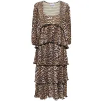 Rochii Ganni Pleated Georgette Leopard Midi Dress Femei