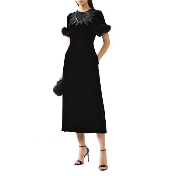 Rochii Fendi Fendi Fur Trim Velvet Midi Dress Black Femei (BM 16620234) 2