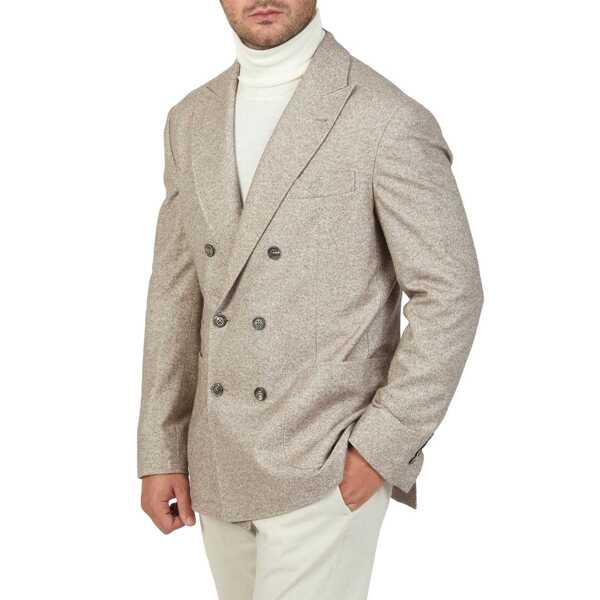 Jachete Brunello Cucinelli Brunello Cucinelli Double-Breasted Wool Jacket Beige Barbati (BM 16620363) 2