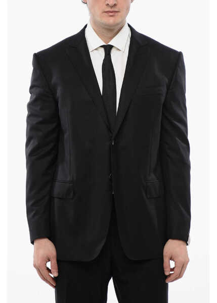 Sacouri CORNELIANI Virgin Wool Side Vents Peak Lapel 2-Button Blazer Black Barbati (BM 16622034) 1