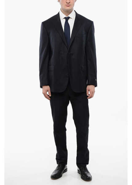 Sacouri CORNELIANI Solid Color Virgin Wool 2-Button Blazer Blue Barbati (BM 16622094) 4