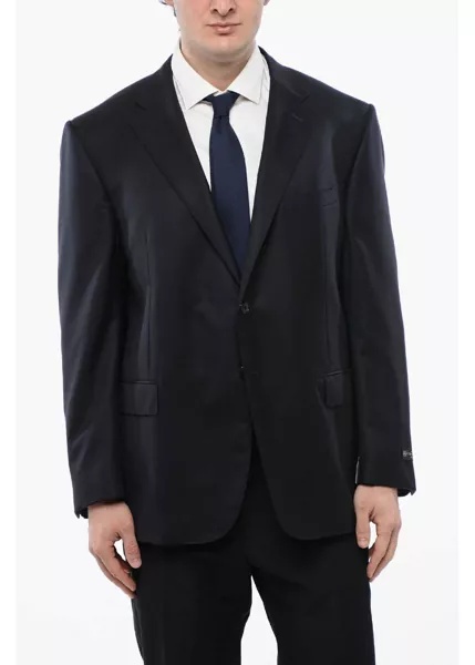 Sacouri CORNELIANI Solid Color Virgin Wool 2-Button Blazer Blue Barbati (BM 16622094) 1