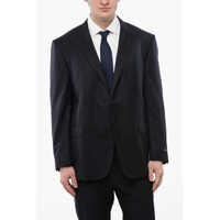 Sacouri Solid Color Virgin Wool 2-Button Blazer Barbati