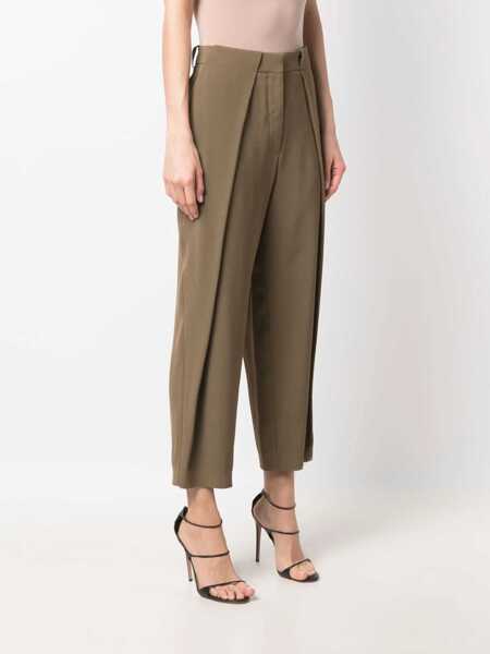 Pantaloni casual Balmain Single-Pleated Viscose Tapered Fit Pants Military Green Femei (BM 16622139) 3