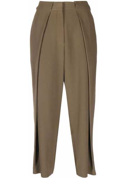 Pantaloni casual Balmain Single-Pleated Viscose Tapered Fit Pants Military Green Femei (BM 16622139) 1