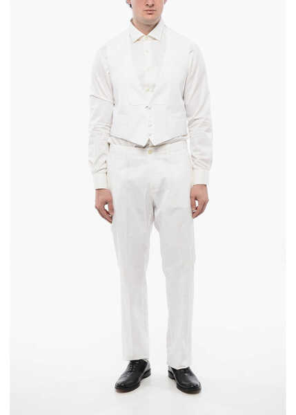 Veste costum CORNELIANI Lightweight Cotton Master Waistcoat With Back Adjuster White Barbati (BM 16622148) 3