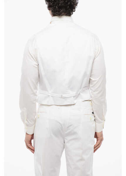 Veste costum CORNELIANI Lightweight Cotton Master Waistcoat With Back Adjuster White Barbati (BM 16622148) 4