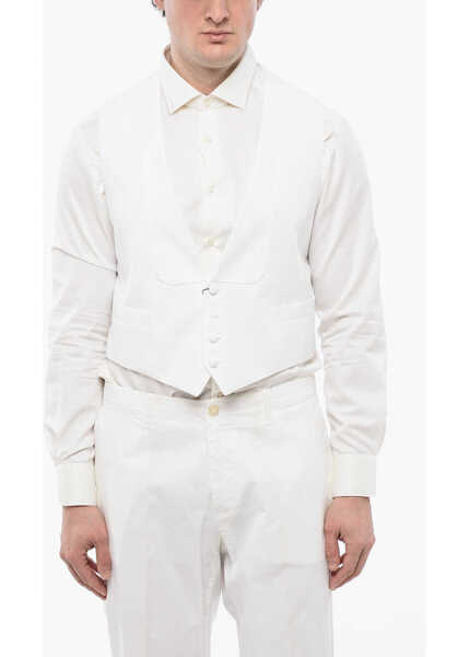 Veste costum CORNELIANI Lightweight Cotton Master Waistcoat With Back Adjuster White Barbati (BM 16622148) 1