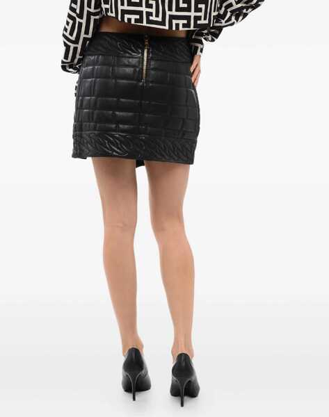 Fuste scurte Balmain Quilted Leather Mini Skirt Black Femei (BM 16622517) 2