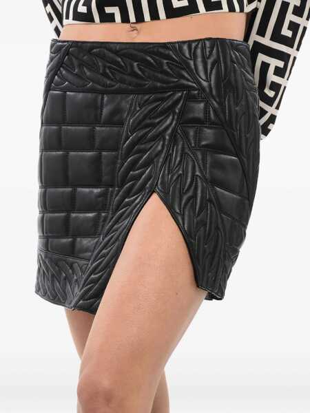 Fuste scurte Balmain Quilted Leather Mini Skirt Black Femei (BM 16622517) 3