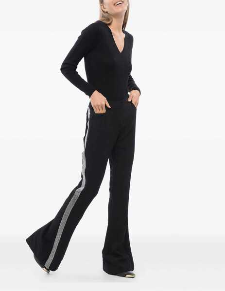 Pantaloni casual Balmain Flared-Fit Pants With Rhinestoned Side Band Black Femei (BM 16622523) 2