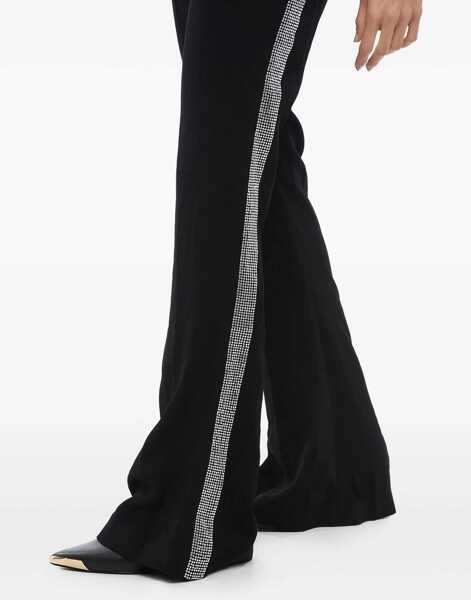 Pantaloni casual Balmain Flared-Fit Pants With Rhinestoned Side Band Black Femei (BM 16622523) 4
