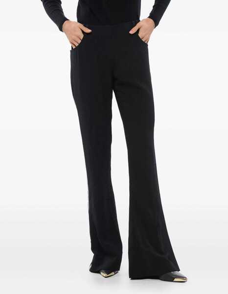 Pantaloni casual Balmain Flared-Fit Pants With Rhinestoned Side Band Black Femei (BM 16622523) 1