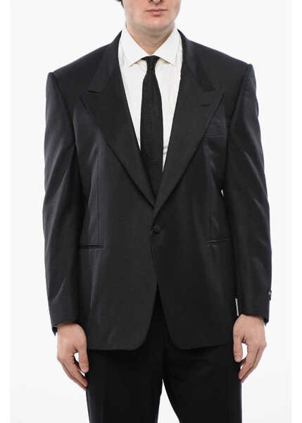 Sacouri CORNELIANI Peak Lapel Cerimonia Reset Virgin Wool Blazer Black Barbati (BM 16629141) 1