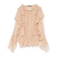 Camasi Beige Shirt With Ruffle Detail In Silk Chiffon Woman Femei