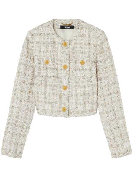 Geci Versace Beige Cropped Jacket With Medusa Head Motif Button In Tweed Woman Femei (BM 16634883) 1