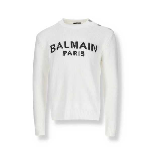 Pulovere Balmain Balmain Cotton Logo Sweater White Barbati (BM 16637478) 1