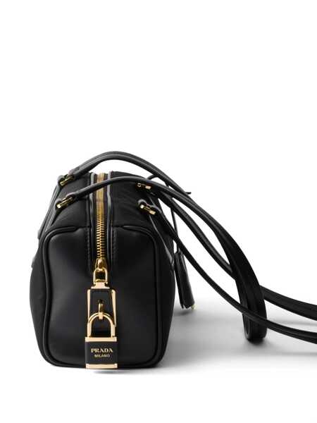 Genti de mana Prada Prada Re-Nylon And Leather Medium Top-Handle Bag With Padlock Black Femei (BM 16651977) 4